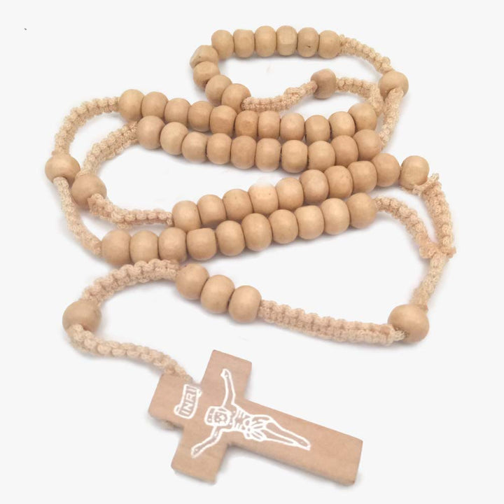 Olivenorma Cross Wooden Mala Bead Rosary Necklace - Wood Color - image 10
