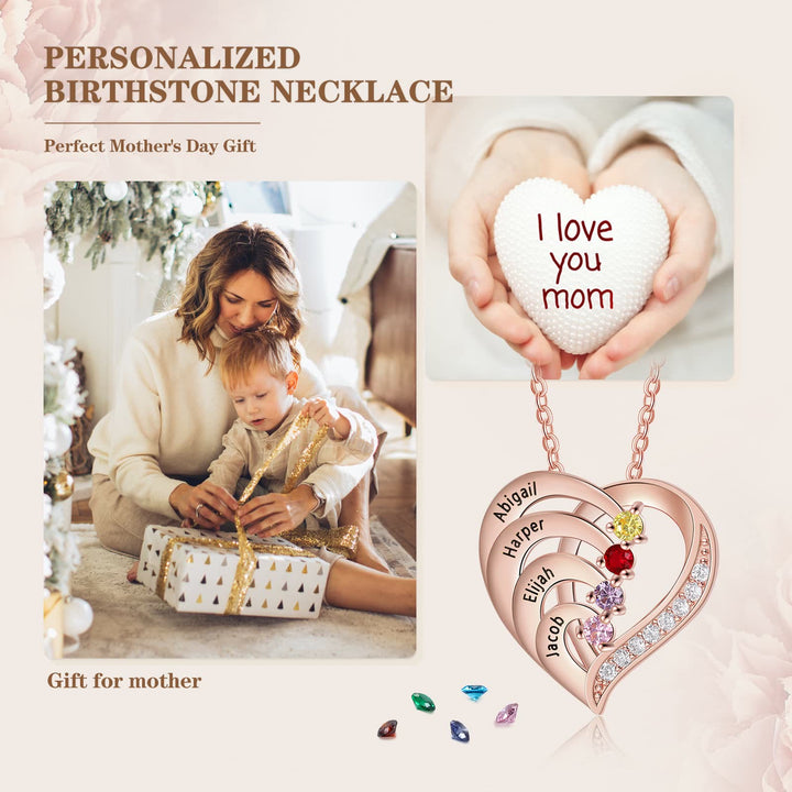 Olivenorma Personalized Birthstones Engraved Heart Necklace - image 11