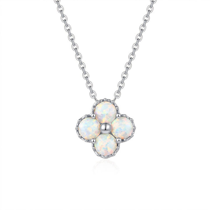 Olivenorma Four Leaf Clover Opal S925 Sterling Silver Necklace - Silver - image 4