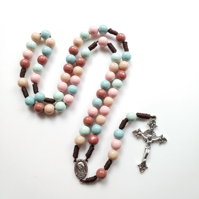 Olivenorma Color Beads Rosary Mary Medal Cross Necklace - image 5