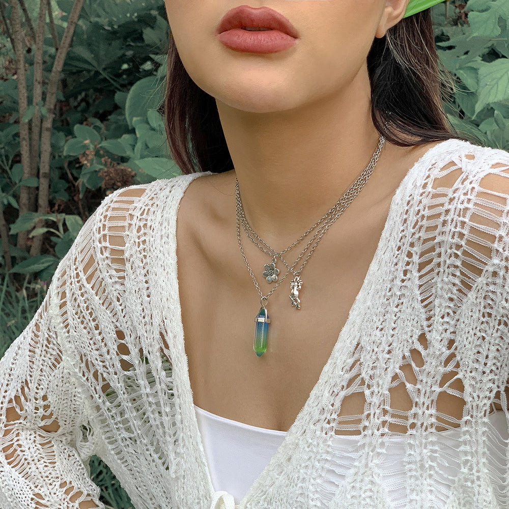 Olivenorma Electroplated Color Artificial Crystal Frog Flower Pendant Necklace Set - image 1