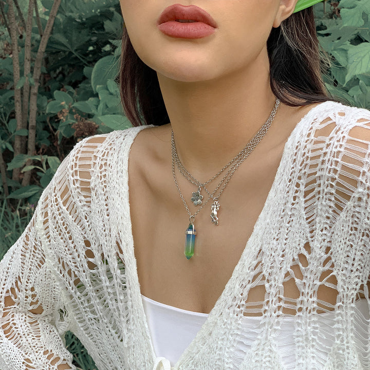 Olivenorma Electroplated Color Artificial Crystal Frog Flower Pendant Necklace Set - image 1