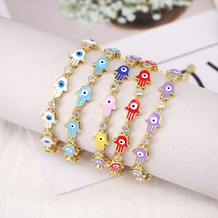 Olivenorma Colorful Enameled Zircon Evil Eye Hamsa Bracelet - image 9