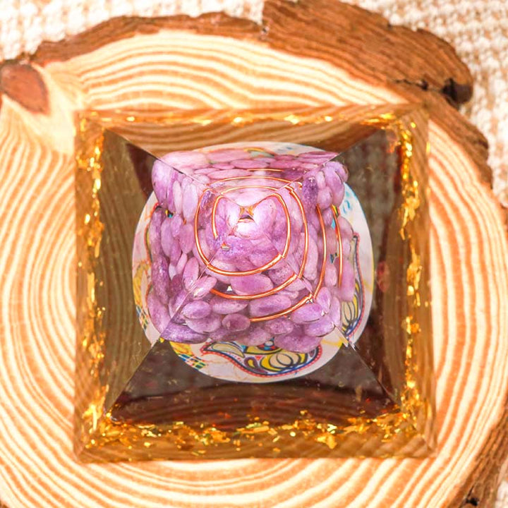 Olivenorma Purple Jade With Garnet Hamsa Healing Orgone Pyramid - image 3