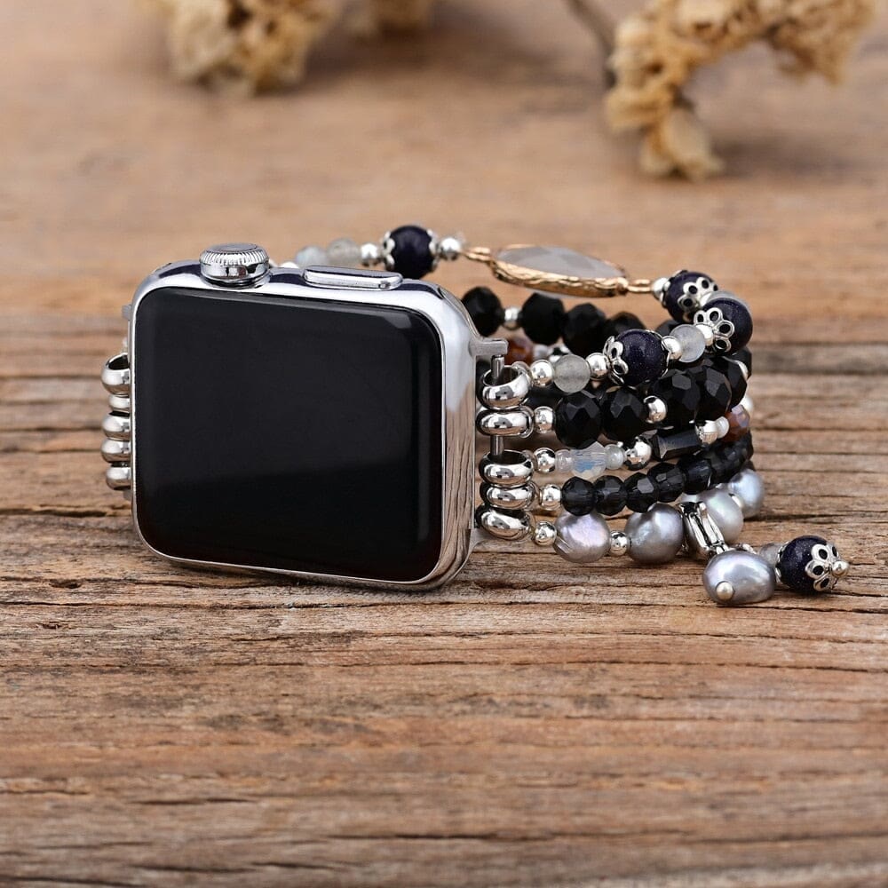 Olivenorma Obsidian White Agate Apple Watch Strap Wrap Bracelet - image 3