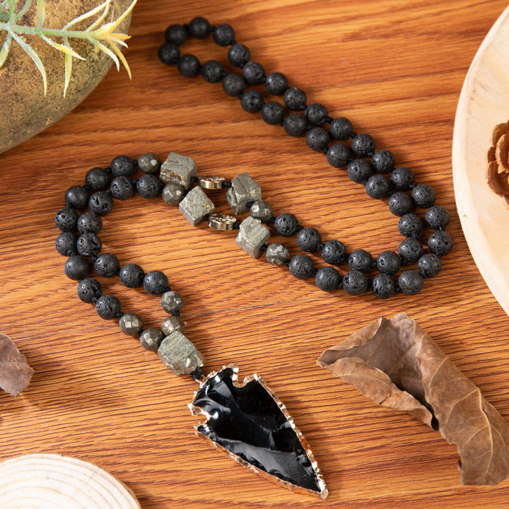 Olivenorma Obsidian Lava Stone Arrow Pendant Mala Necklace - image 1