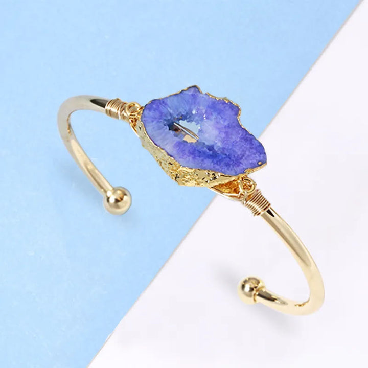 Olivenorma Natural Stone Irregular Agate Cluster Winding Handmade Bracelet - Sapphire - image 1