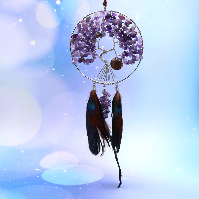 Olivenorma Amethyst Pink Crystal Tree Of Life Dream Catcher Decoration - Amethyst - image 1