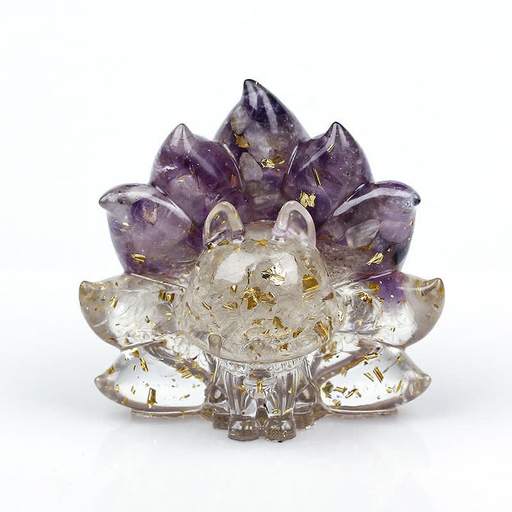 Olivenorma Nine-tailed Fox Gemstone Decoration - Amethyst&Clear Crystal - image 10