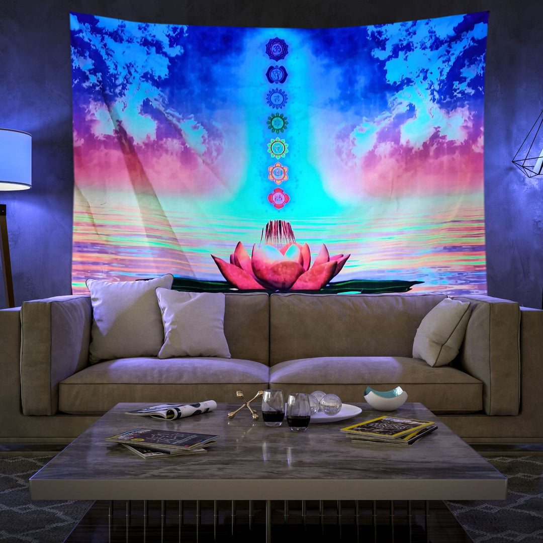 Olivenorma Blacklight UV Reactive Wall Tapestry - Chakras & Lotus - Flannel - 180*230cm - image 8