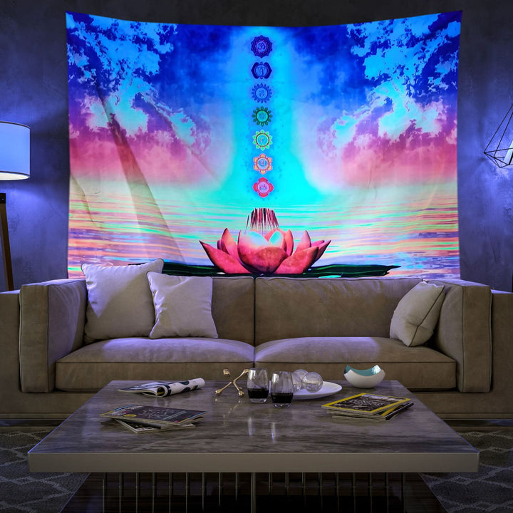 Olivenorma Blacklight UV Reactive Wall Tapestry - Chakras & Lotus - Flannel - 180*230cm - image 8