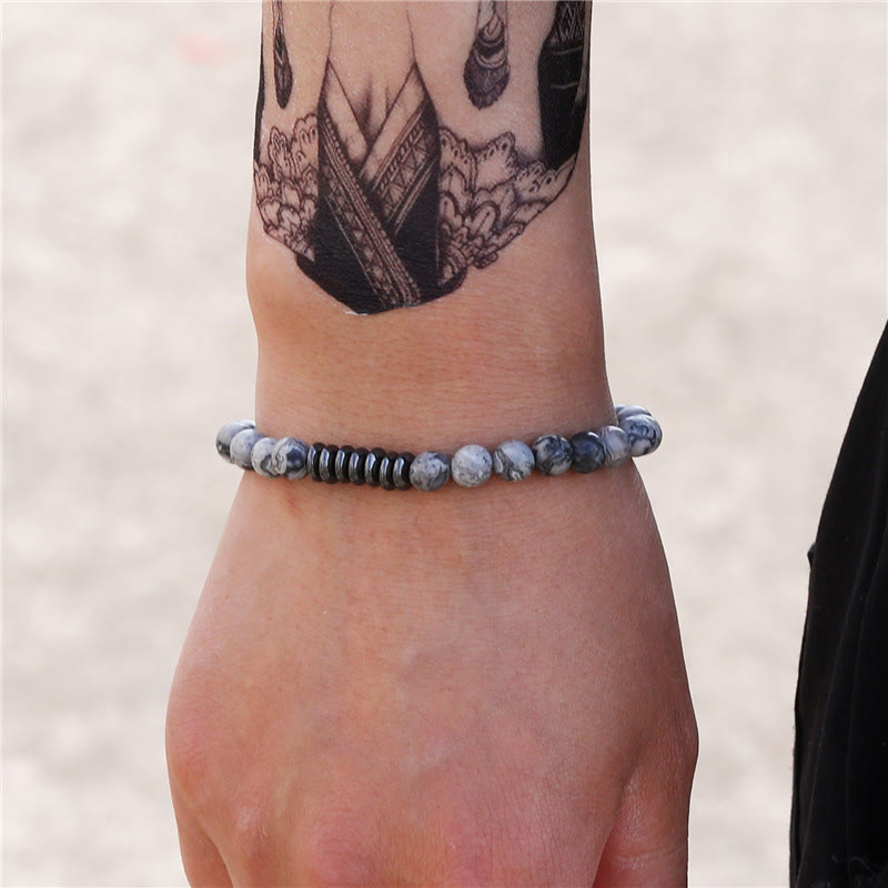 Olivenorma 6mm Natural Stone Beads Mens Bracelet - image 1