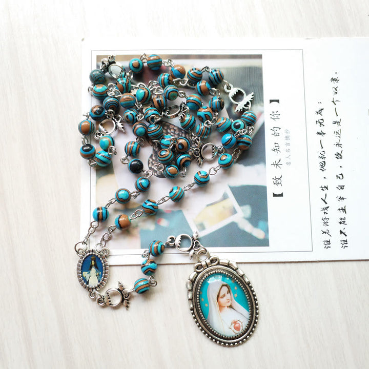 Olivenorma Azurite Malachite Lady Holy Medal Pendant Rosary Necklace - image 3