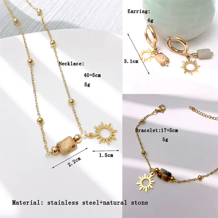 Olivenorma Natural Picture Jasper Sun Pendant Earrings Necklace Bracelet  - image 5
