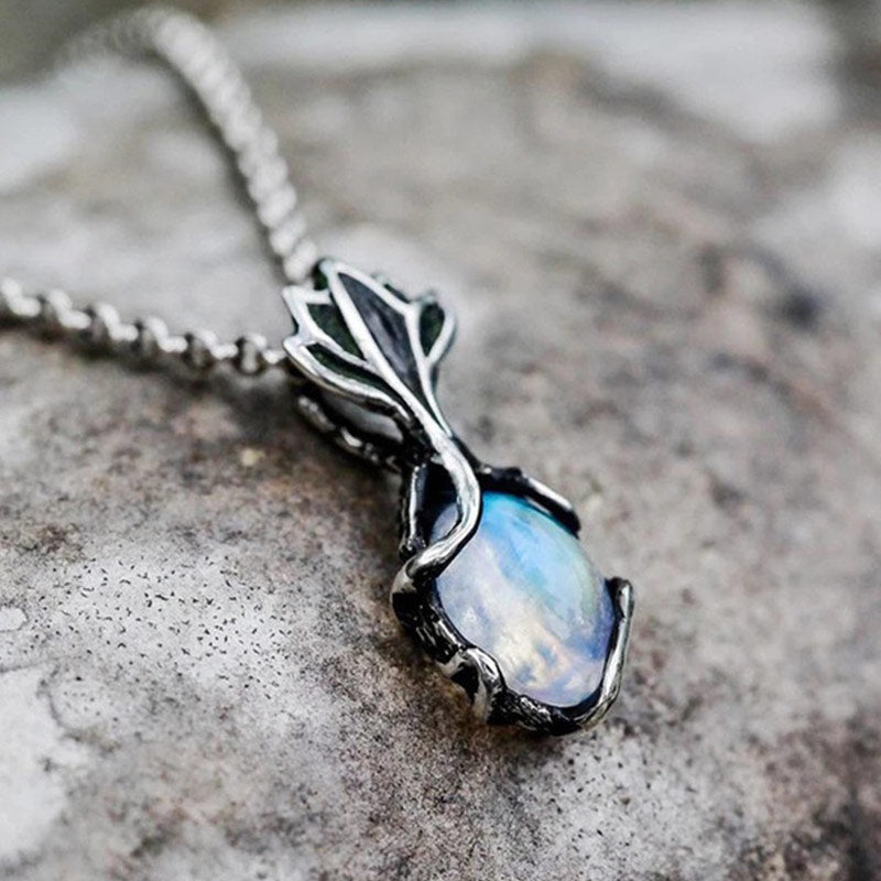 Olivenorma Vintage Lotus Flower Moonstone Necklace - image 1