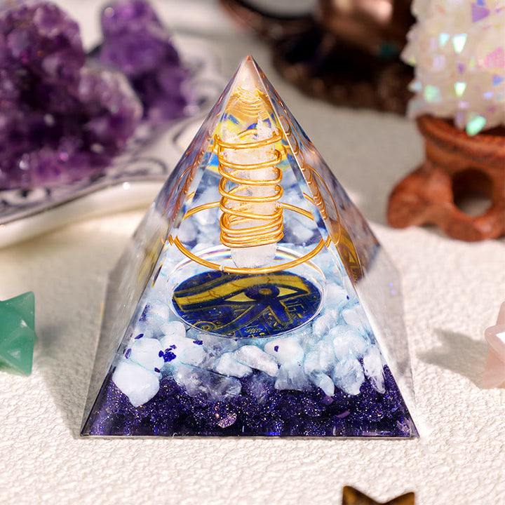 Olivenorma Clear Crystal Aquamarine Eye Of Horus Orgone Pyramid - image 1