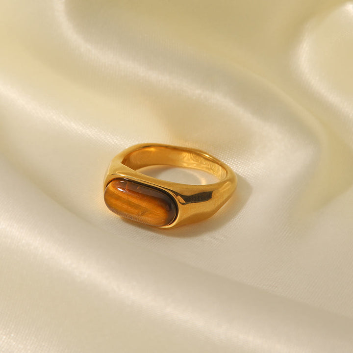 Olivenorma Oval Natural Stone Gold Color Ring - Tiger Eye - 8 - image 10