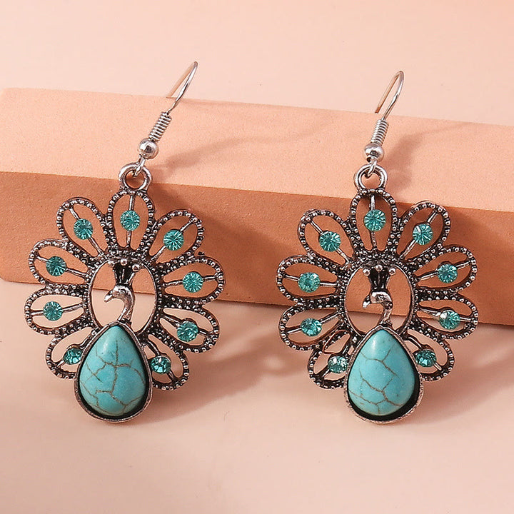 Olivenorma Turquoise Paraiba Tourmaline Peacock Shape Pendant Earrings - image 1