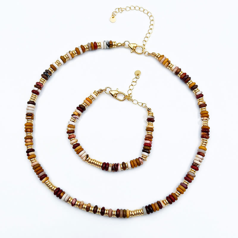 Olivenorma Sunset Frisbee Beaded Natural Agate Clavicle Necklace - image 8