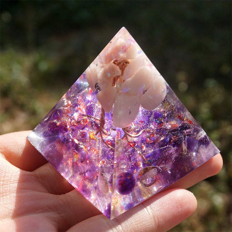 Olivenorma Tree Of Life Pink Opal With Amethyst Orgone Pyramid - image 4