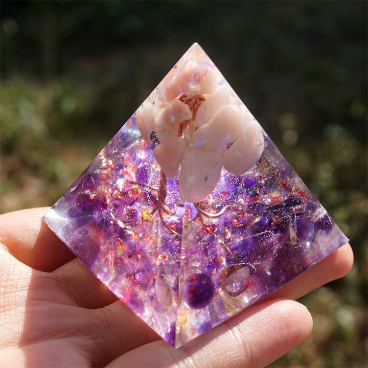 Olivenorma Tree Of Life Pink Opal With Amethyst Orgone Pyramid - image 4
