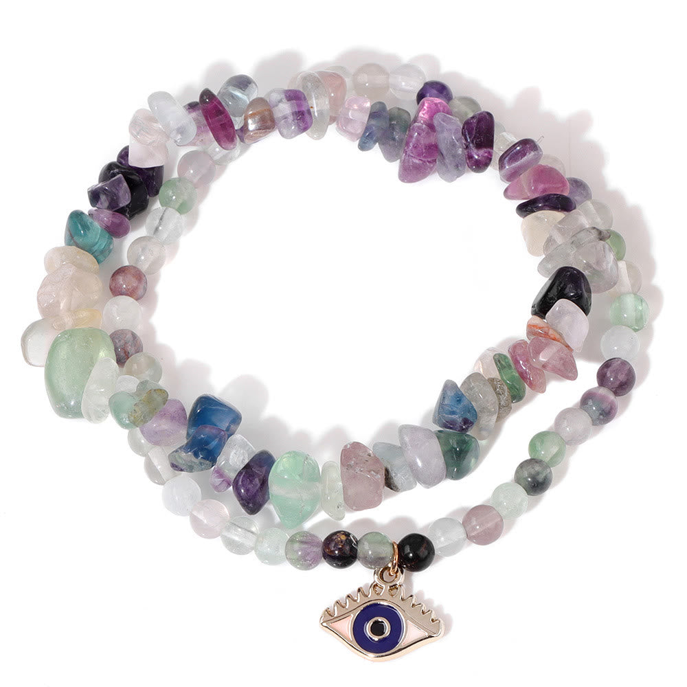 Olivenorma Evil Eye Pendant Double Layer Crystal Bracelet Set - Evil Eye&Fluorite - image 5