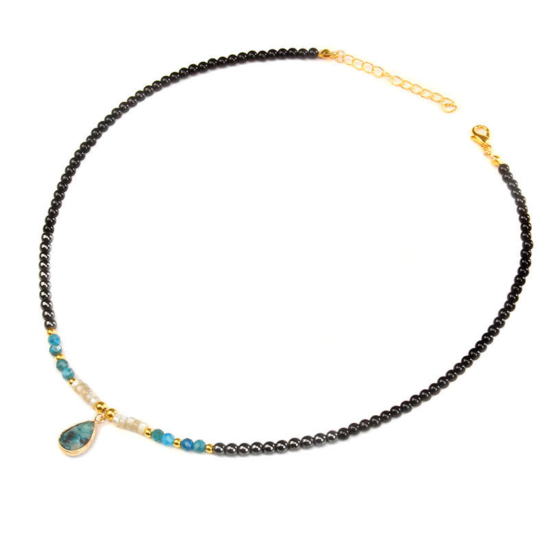 Olivenorma Natural Obsidian Faceted Glass Gemstone Pendant Necklace - Obsidian&Blue Apatite - image 4
