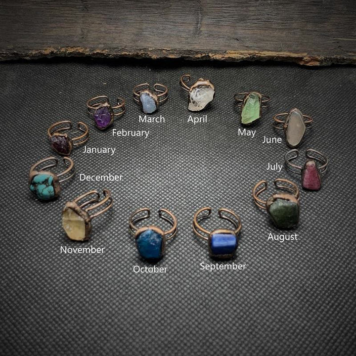 Olivenorma Natural Irregular Raw Stone Twelve Birthstone Adjustable Ring - image 0
