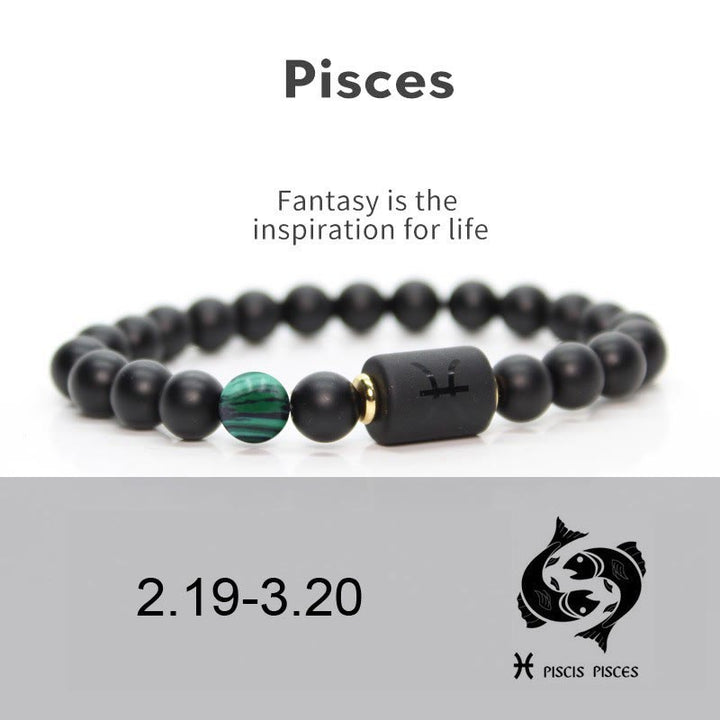 Olivenorma Natural Black Onyx Zodiac Men Bracelet - Pisces#Malachite&Black Onyx - image 3