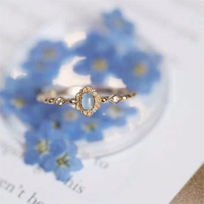 Olivenorma Vintage Natural Aquamarine Daisy Flowers Ring - image 11