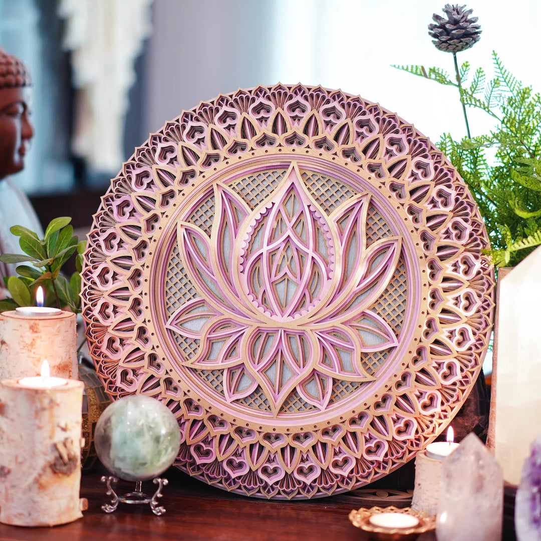 Olivenorma Pink Lotus Mandala 3D Engraving Wall Decor - image 4