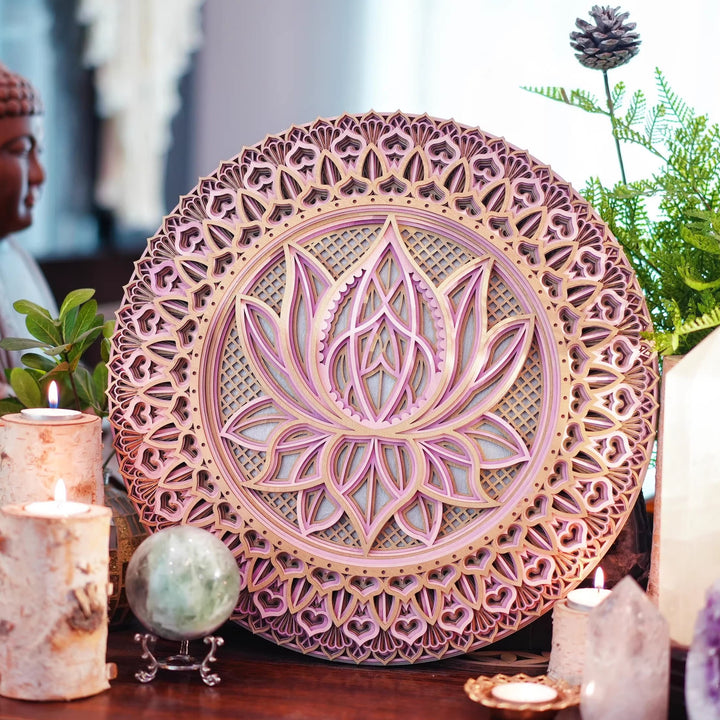 Olivenorma Pink Lotus Mandala 3D Engraving Wall Decor - image 4