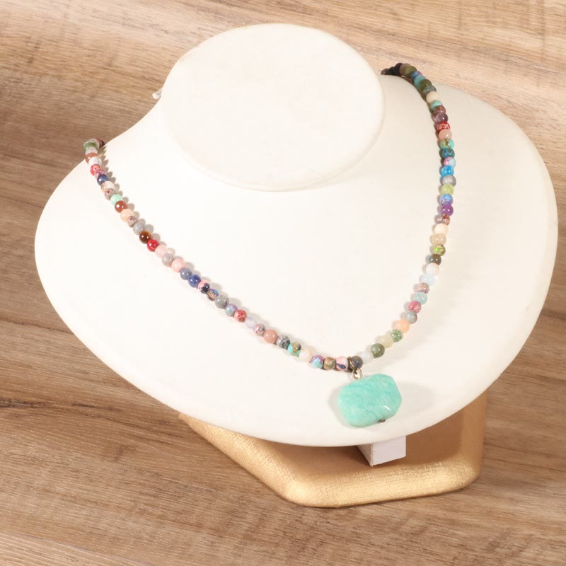 Olivenorma Geometric Amazonite Pendant Choker Mala Jewelry Necklace - image 1
