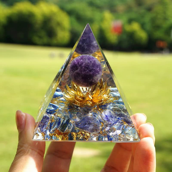 Olivenorma Amethyst Sphere Lapis Lazuli Lotus Orgone Pyramid - 3.93''*3.93''(10cm X 10cm) - YES PLEASE $8 - image 0