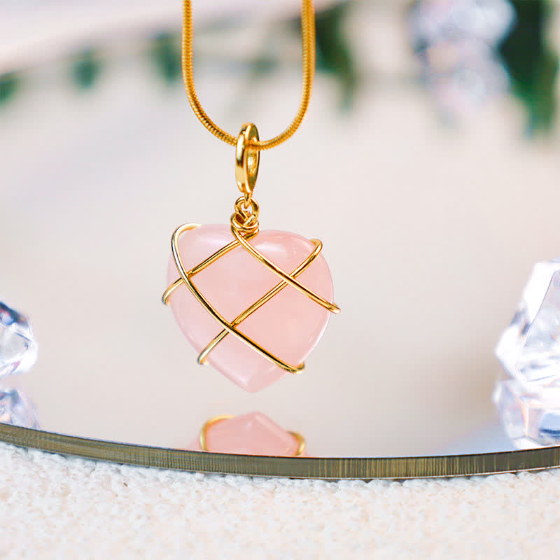 Olivenorma Rose Quartz Heart Shape Gemstone Necklace - Rose Quartz - image 0