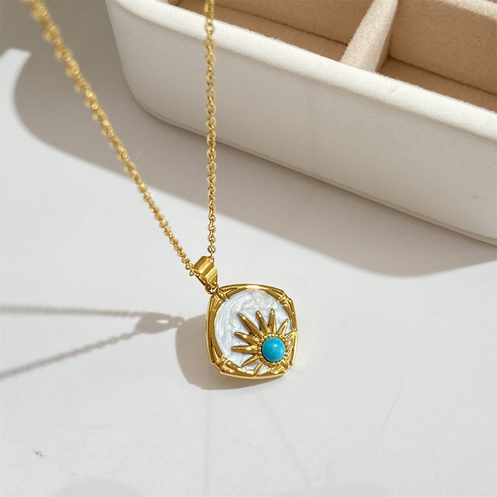 Olivenorma Turquoise Sun Pendant 18k Gold Plated Necklace - image 3