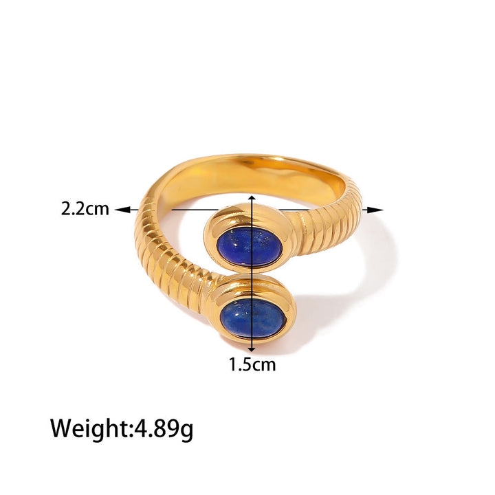 Olivenorma Court Vintage Titanium Steel Lapis Lazuli Ring Set - Adjustable - Lapis Lazuli#1 - image 1