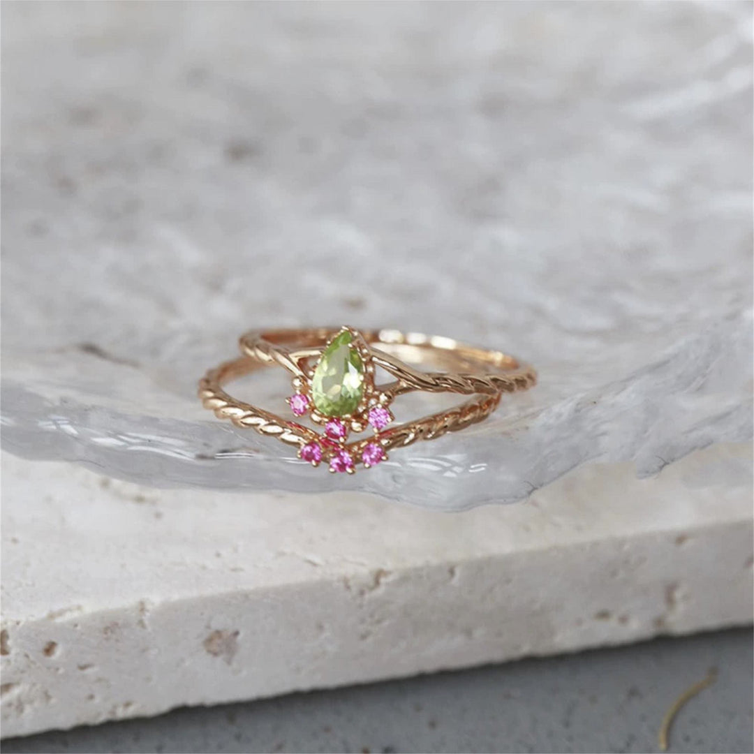 Olivenorma Dainty Peridot Pink Crystal Stacking Adjustable Ring Set - image 2