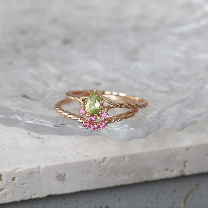 Olivenorma Dainty Peridot Pink Crystal Stacking Adjustable Ring Set - image 2