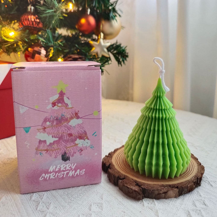 Olivenorma Carved Christmas Tree Candle - Green Origami Christmas Tree-7.5*10cm - image 8