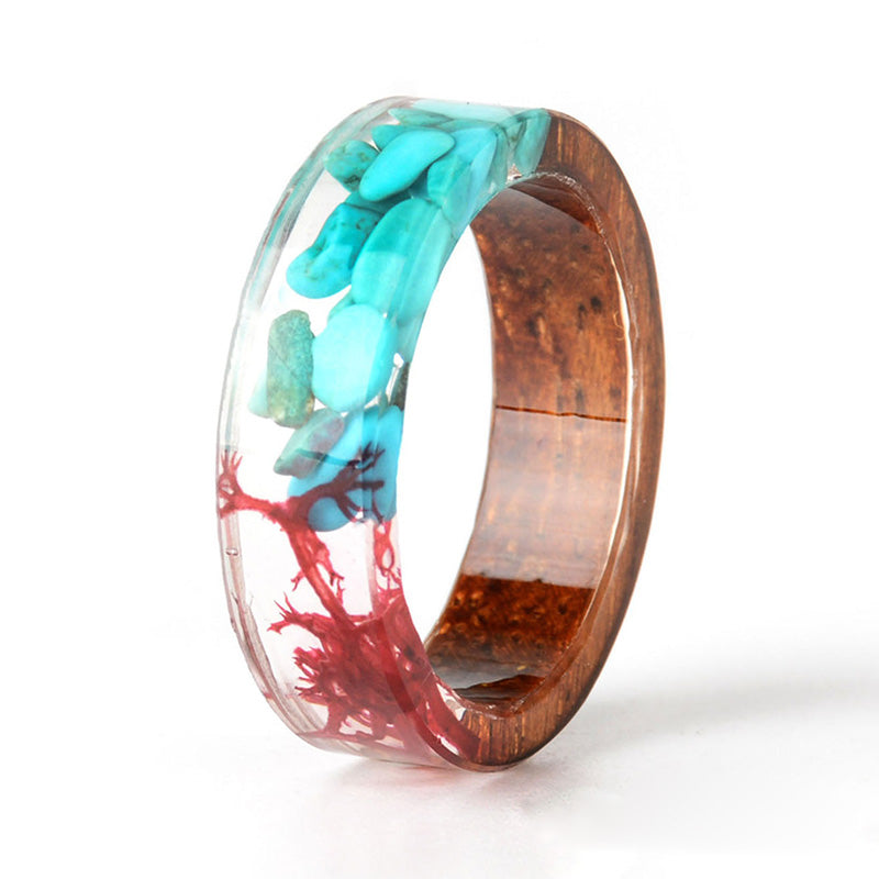 Olivenorma Intellectual & Optimistic - Handmade Wood Ring - Turquoise + Red - 11 - image 7