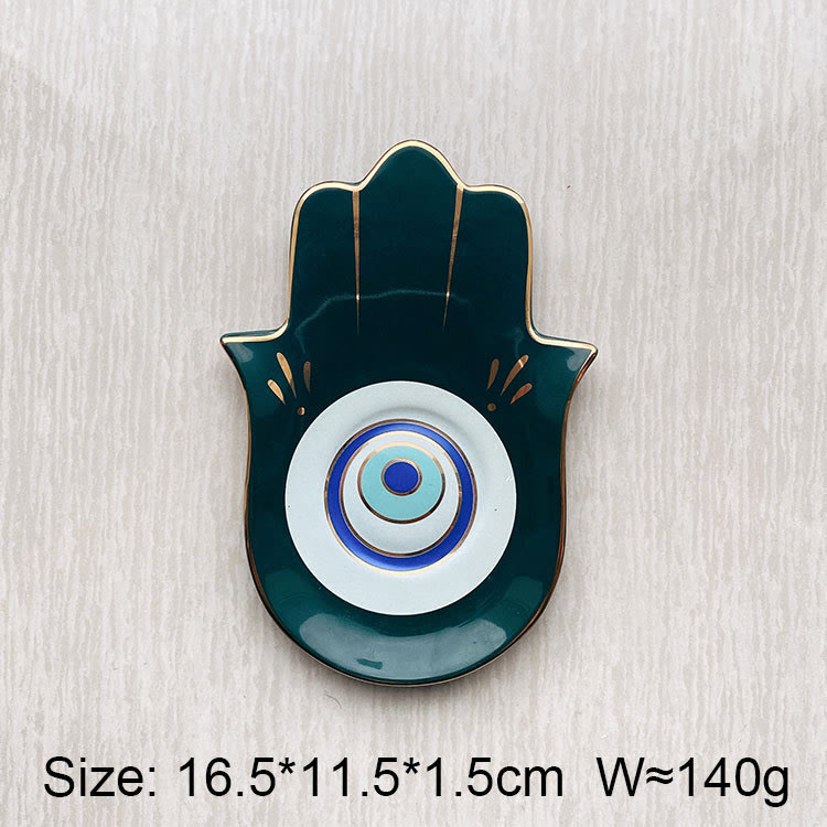 Olivenorma Hamsa Small Tray Evil Eye Jewelry Plate Coaster - Green - Hamsa Evil Eye#2 - image 14