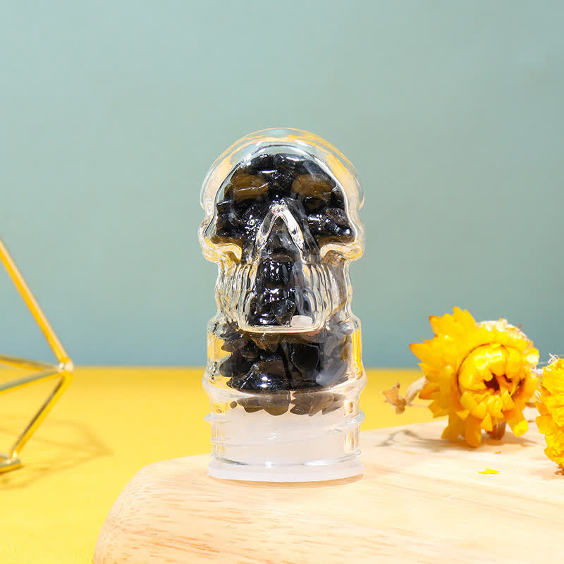 Olivenorma Skull Water Bottle Crystal Decoration - Obsidian - Black Lid - image 9