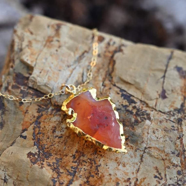 Carnelian Leaf Shape Gold Edged Crystal Necklace - image 3