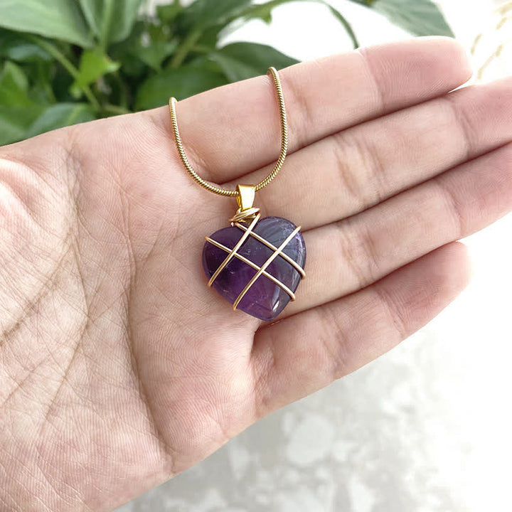 Olivenorma Heart Shape Natural Crystal Gemstone Necklace - Amethyst - image 10