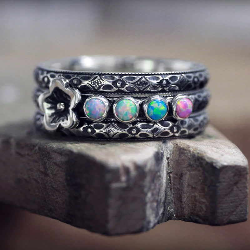 Olivenorma Personalized and Engraved Flower Birthstones Ring - image 4