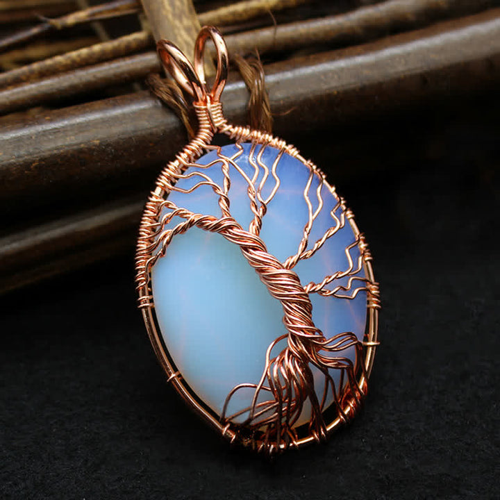 Olivenorma Oval Tiger Eye Tree Of Life Gemstone Necklace - Opal - image 22