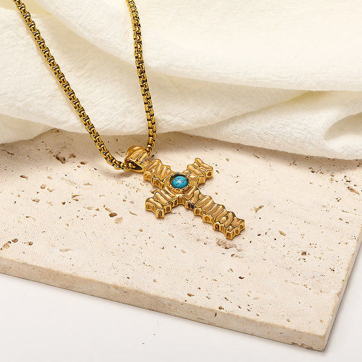 Olivenorma Turquoise Cross Pendant Titanium Steel Necklace - image 2