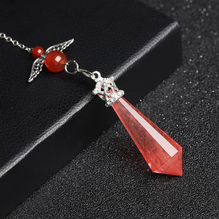 Olivenorma Labradorite Crystal Angel Wings Pendulum - Ruby Quartz - image 37