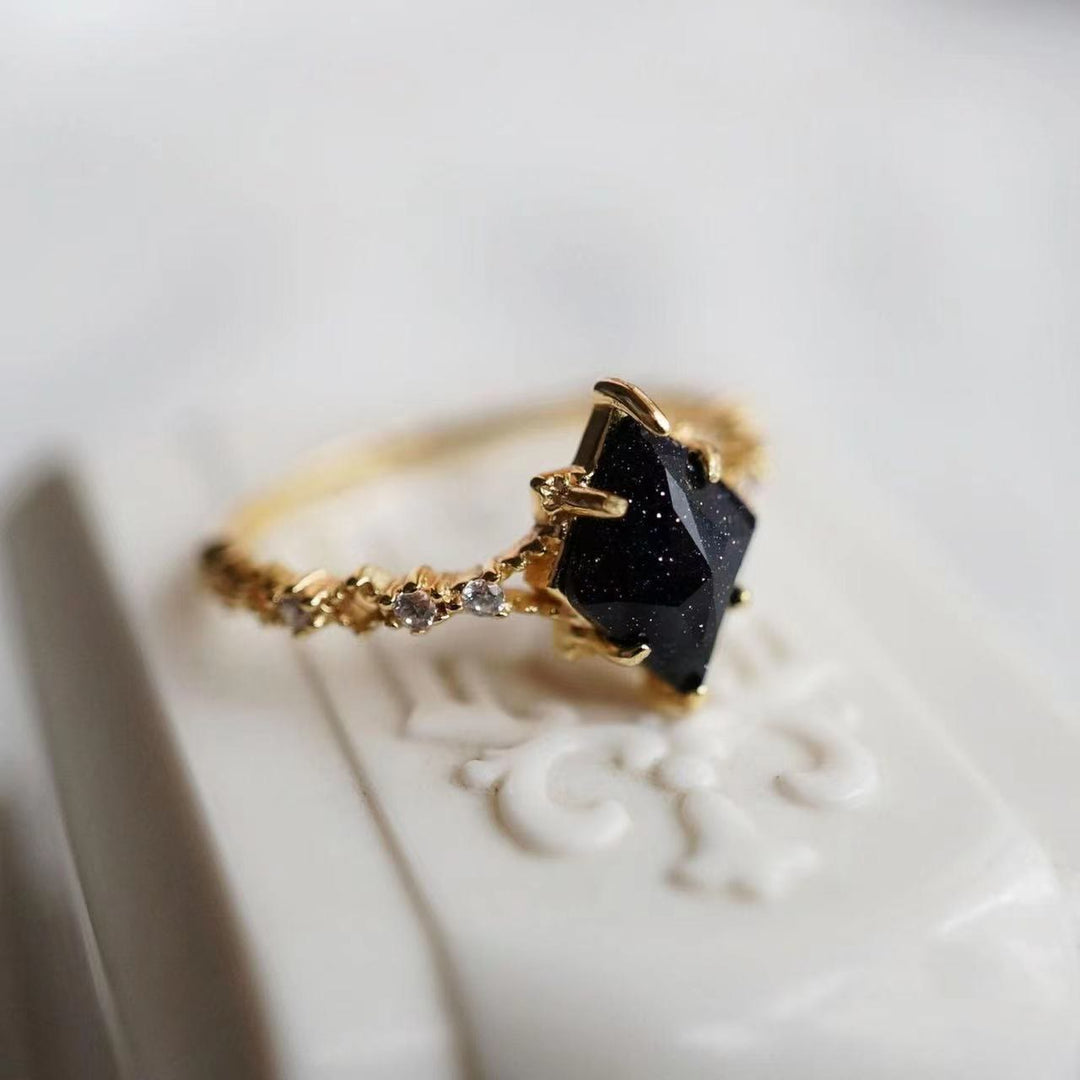 Olivenorma Blue Sandstone White Zircon Double Row Crown Ring - image 4